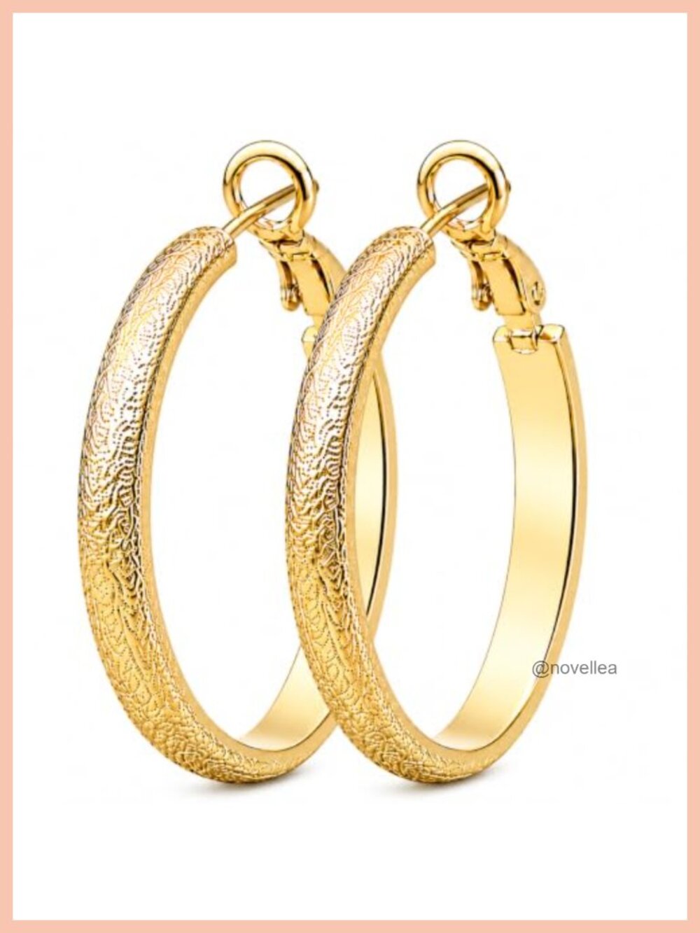 14K Gold Plated Hoop Earrings for Women Raised Dot Textured Click Closure